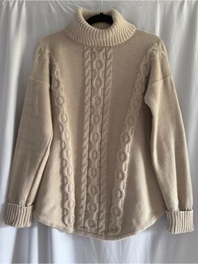 L.L. Bean Cable Knit Turtleneck Sweater - Cream